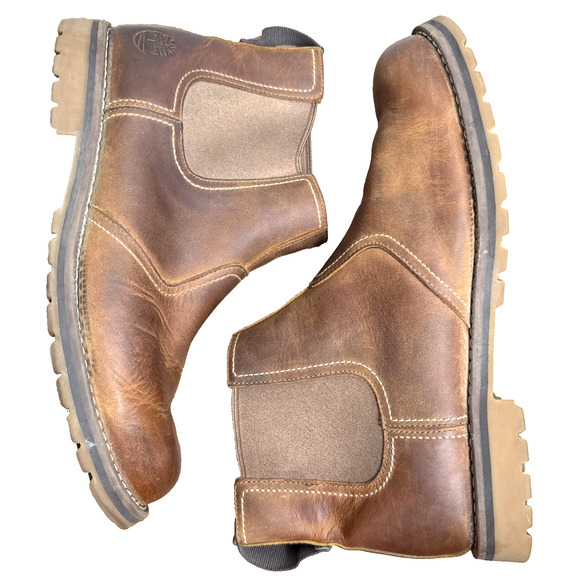 Timberland Larchmont Brown Leather Boots Men's Size 11 READ Chelsea Pull On GUC - Picture 1 of 11